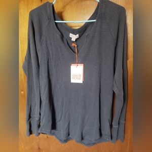 Knox Rose Charcoal Waffle Knit Pullover